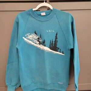 Vintage 80s Crazy Shirts VAIL Ski Sweatshirt – Small – Teal Raglan Pullover Hawa
